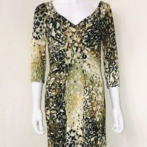 Boston Proper 3/4LengthSleeve Green Abstract Dress